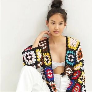 Anthropologie Colourblocked Square Crochet Cardigan